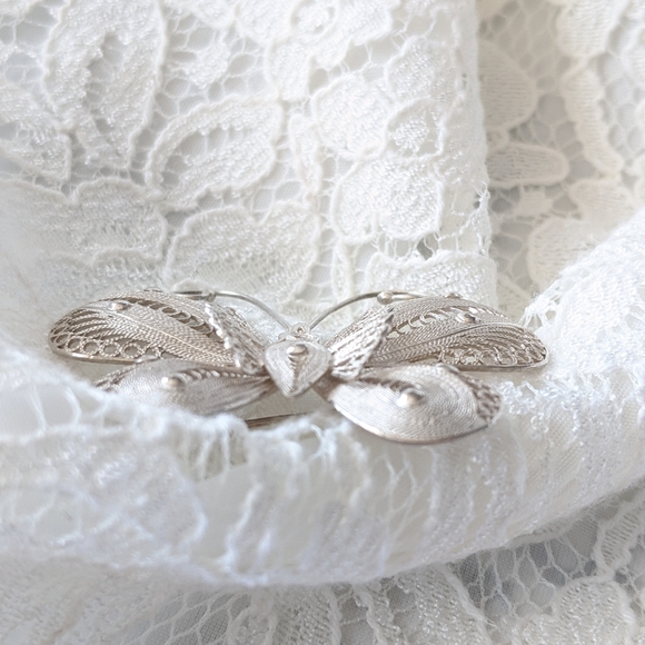 Vintage 835-1000 silver filigree butterfly brooch - Picture 3 of 7